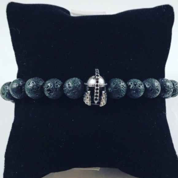 Black lava rock black rodhium cz gladiator helmet - Picture 6 of 8